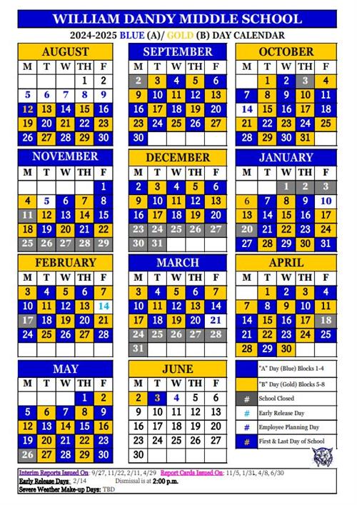  2024-25 WDMS Blue & Gold Day Calendar
